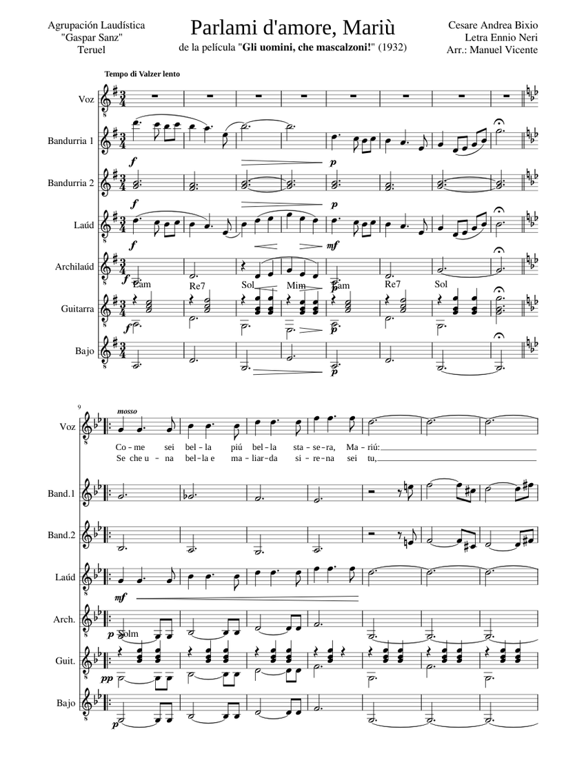 Parlami d'amore, Mariù Sheet music | Musescore.com