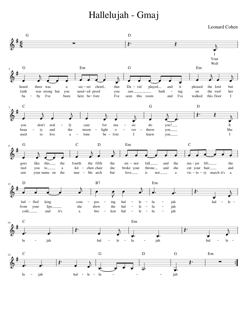 Hallelujah - Leonard Cohen - Lead Sheet sheet music for Piano download