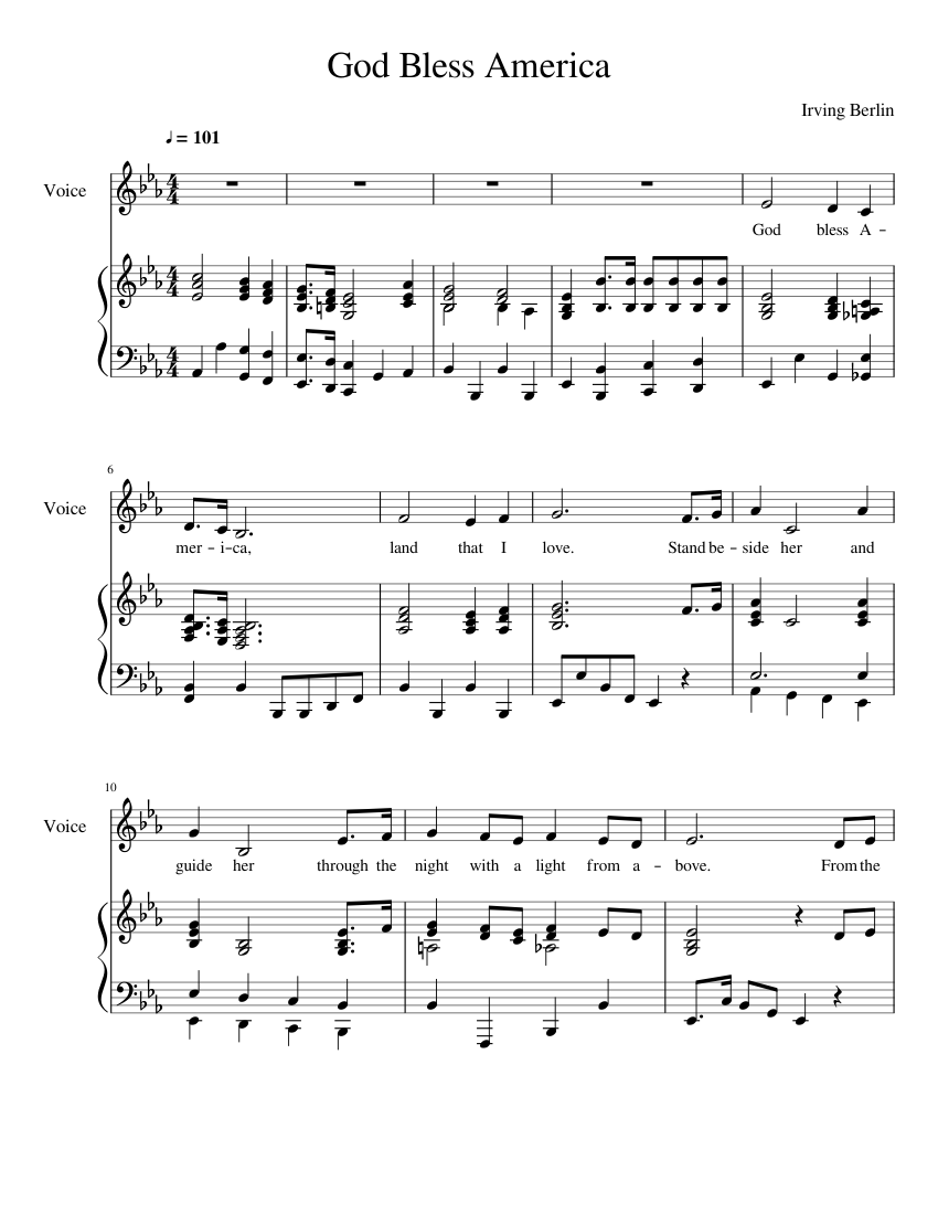 God Bless America voice and piano sheet music for Piano download free