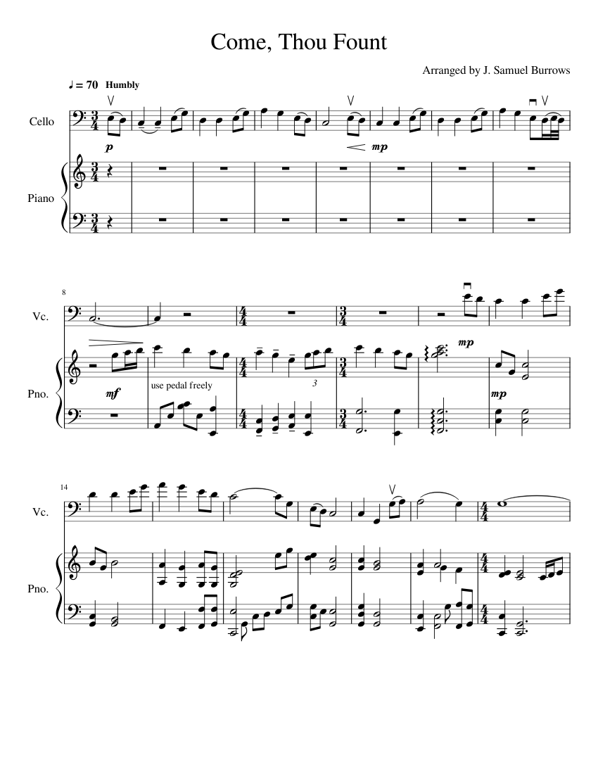 Come Thou Fount Sheet music for Piano, Cello | Download free in PDF or