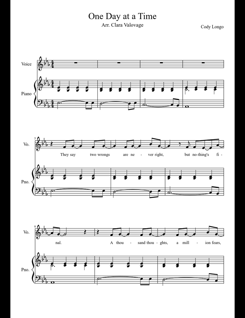 One Day At A Time Printable Sheet Music