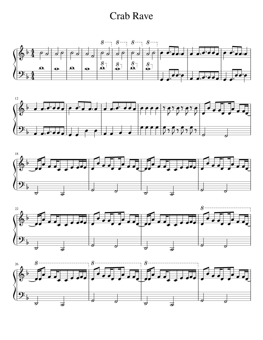 Crab Rave sheet music for Piano download free in PDF or MIDI