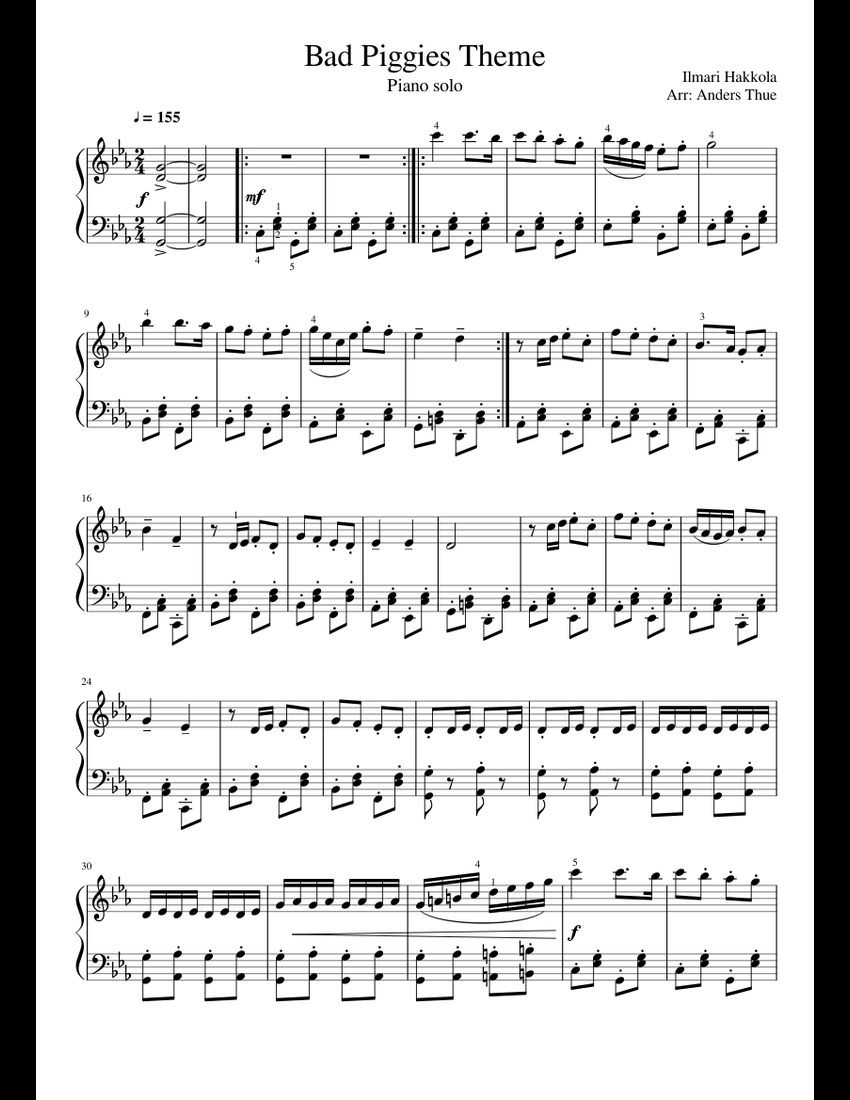 Bad Piggies Theme sheet music for Piano download free in PDF or MIDI