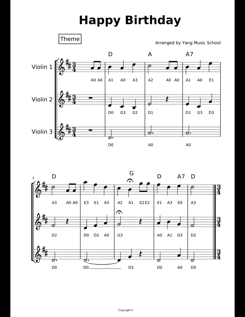 Happy Birthday sheet music for Violin, Viola download free in PDF or MIDI