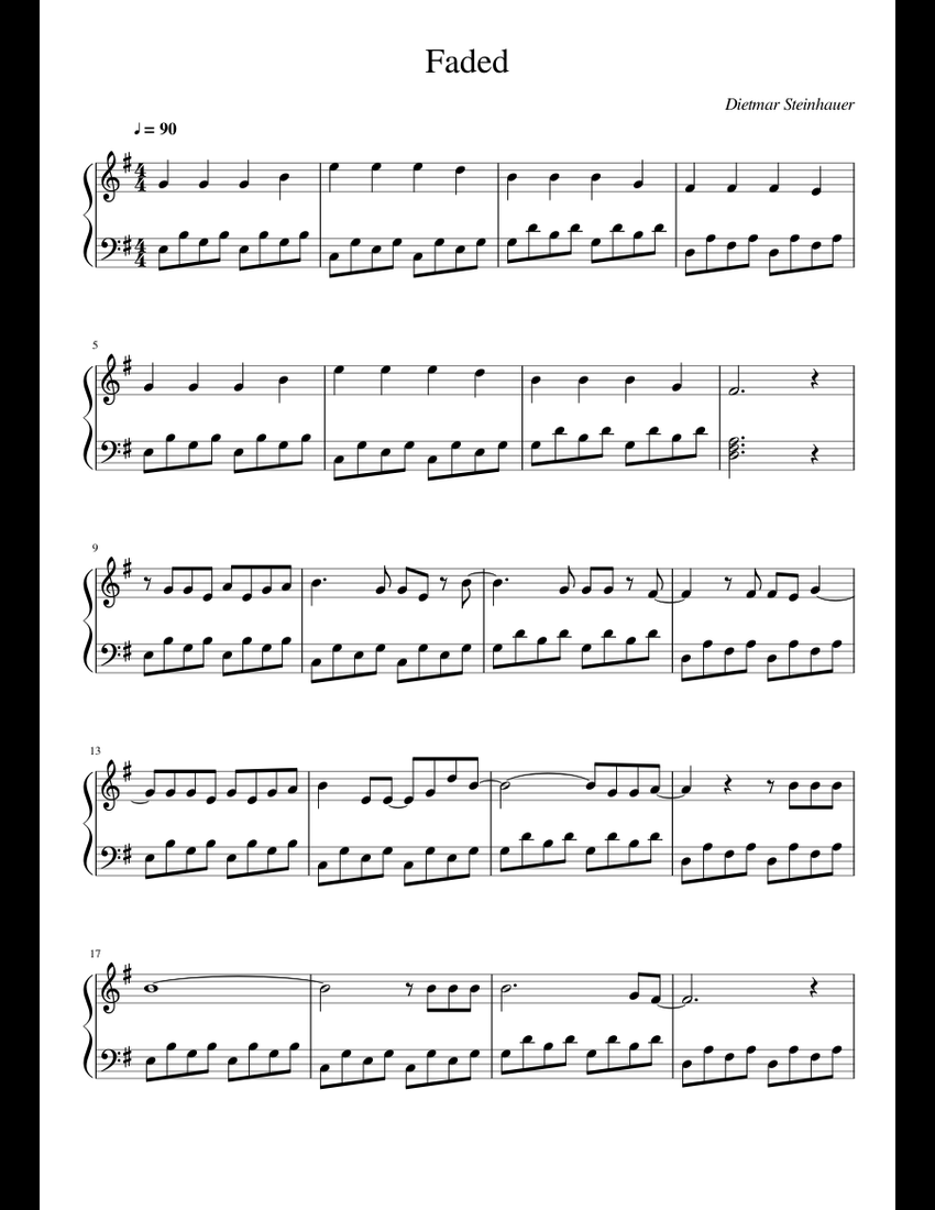 Faded sheet music for Piano download free in PDF or MIDI