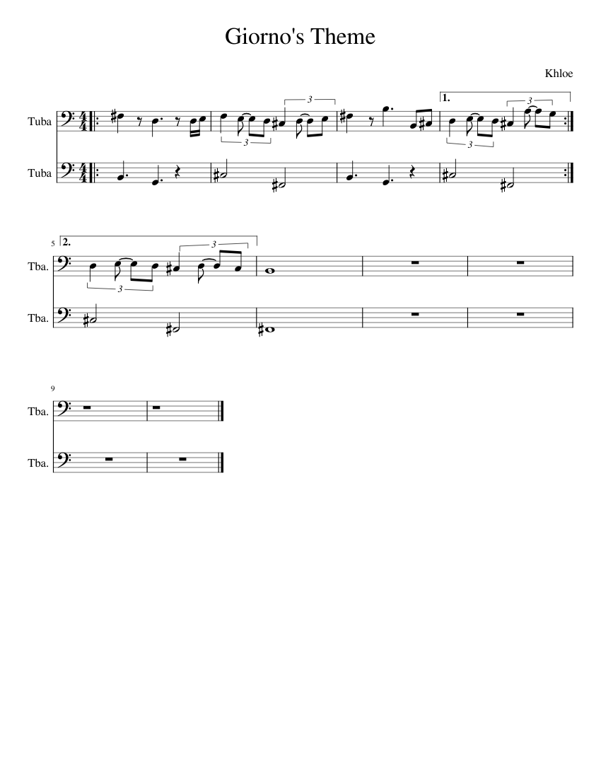 Giorno's_Theme sheet music for Tuba download free in PDF or MIDI