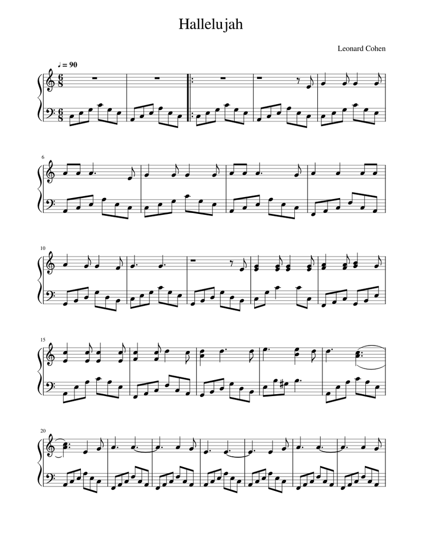 Hallelujah (Leonard Cohen) Sheet music for Piano (Solo) | Musescore.com