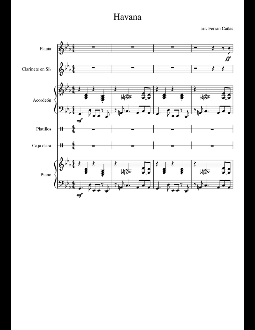Havana sheet music for Flute, Clarinet, Piano, Accordion download free ...