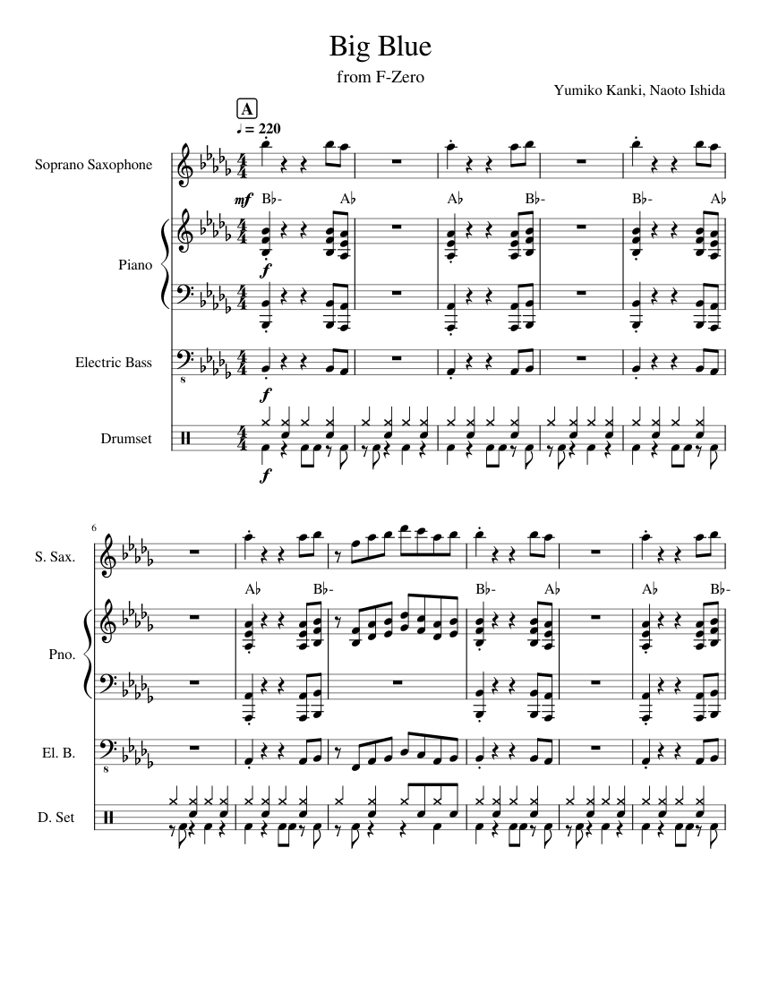 FZero Big Blue Sheet music for Keyboard Piano, Percussion Drum Drum