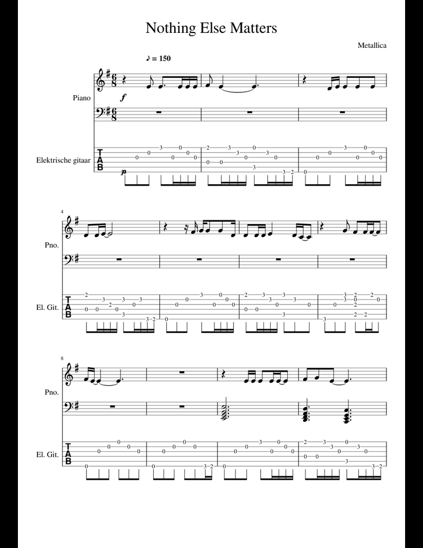 Nothing Else Matters sheet music for Piano, Guitar download free in PDF