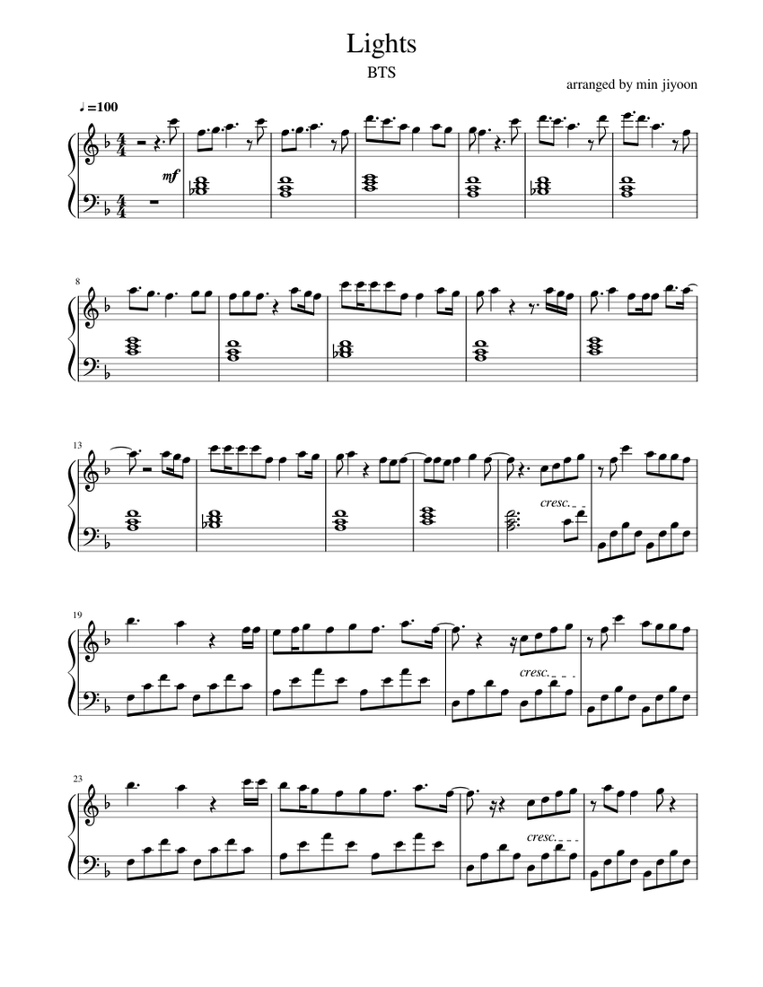 BTS – Lights (full version) sheet music for Piano download free in PDF