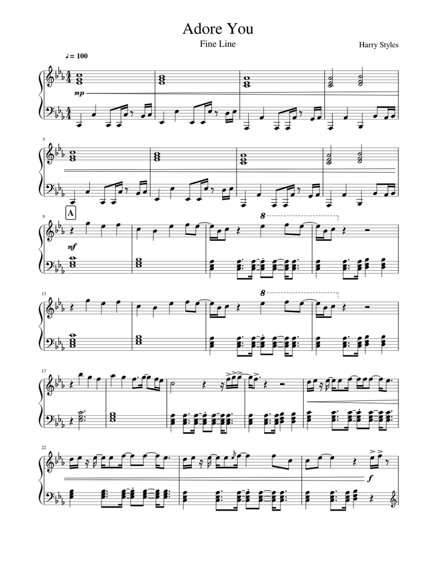 Adore You | Harry Styles - Fine Line Sheet music for Piano (Solo