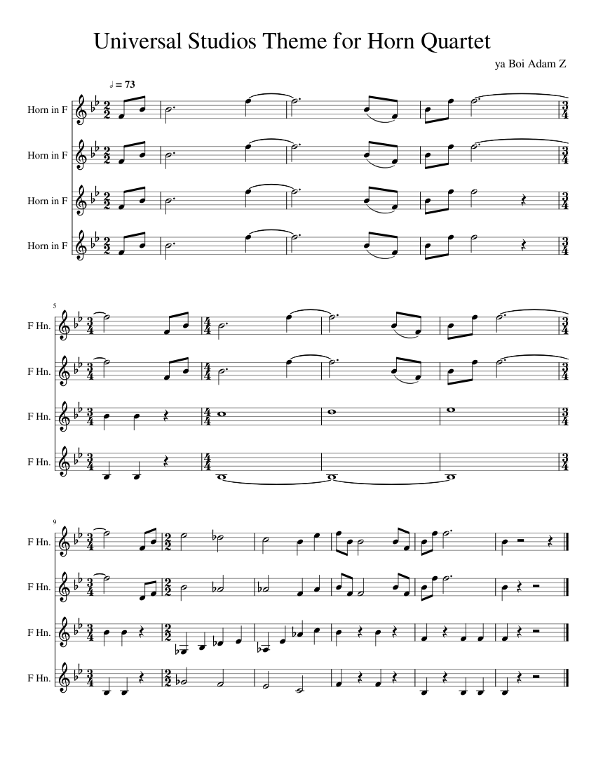 Universal Studios Theme for Horn Quartet sheet music for French Horn
