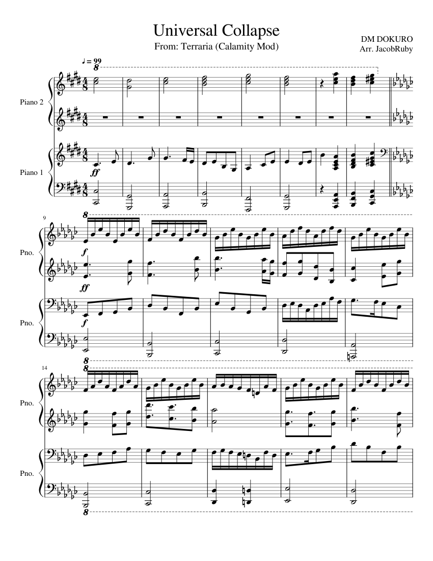 Universal Collapse Terraria Calamity Mod Piano Duet Arrangement
