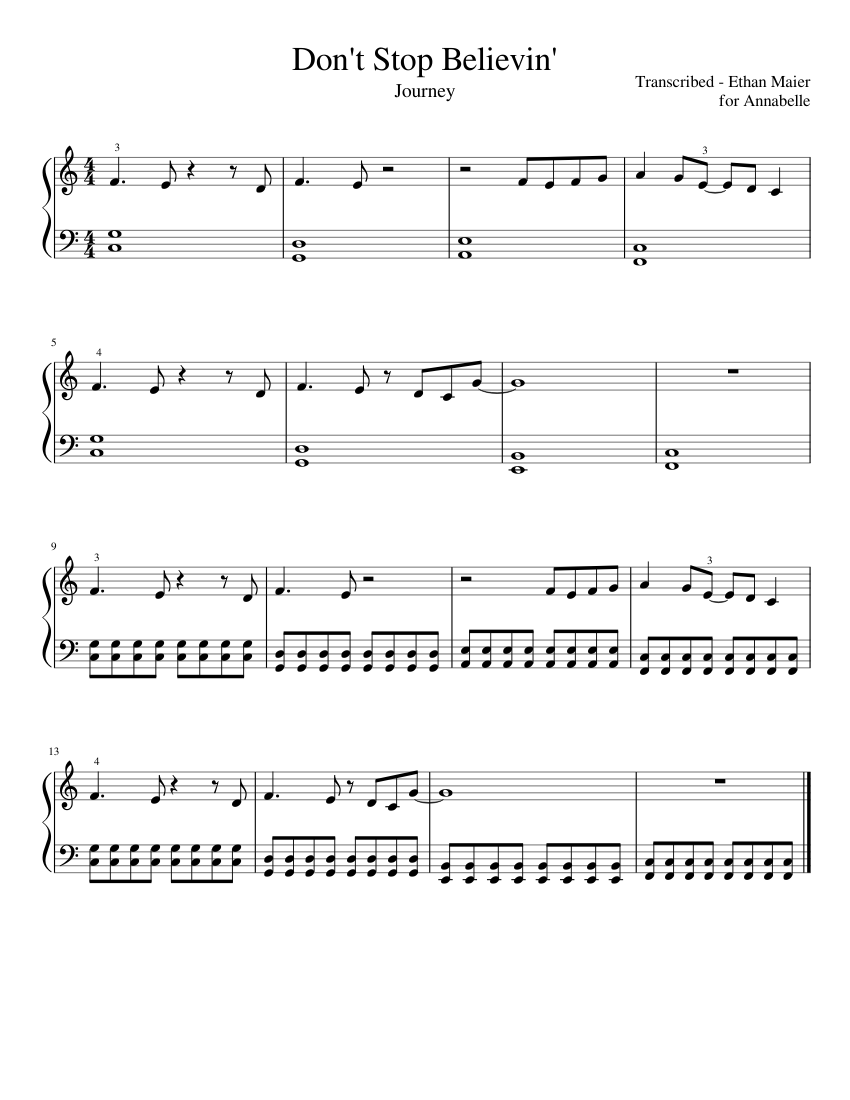 Don t Stop Believin Chorus Sheet music for Piano | Download free in PDF