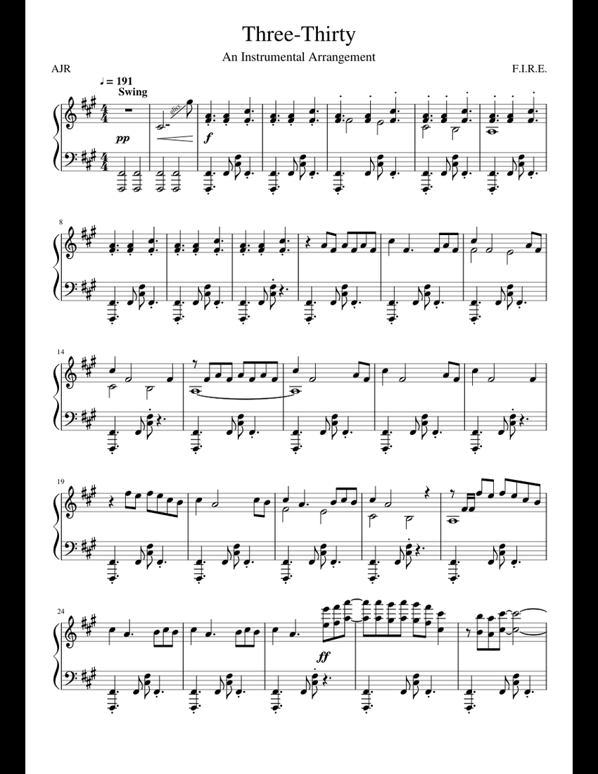 #33 - AJR - Three-Thirty sheet music for Piano download free in PDF or MIDI