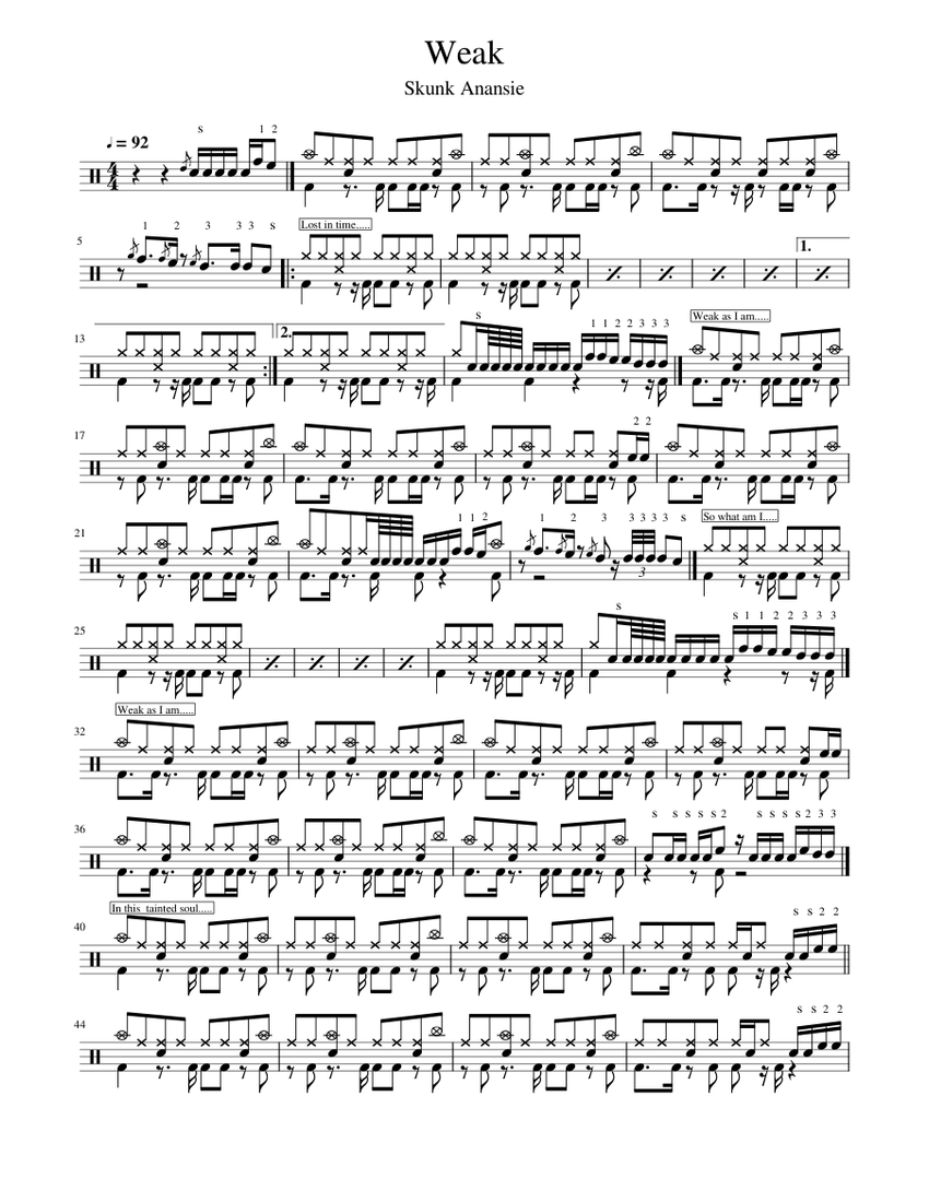 Weak - Skunk Anansie Sheet music for Drum Group (Solo) | Musescore.com