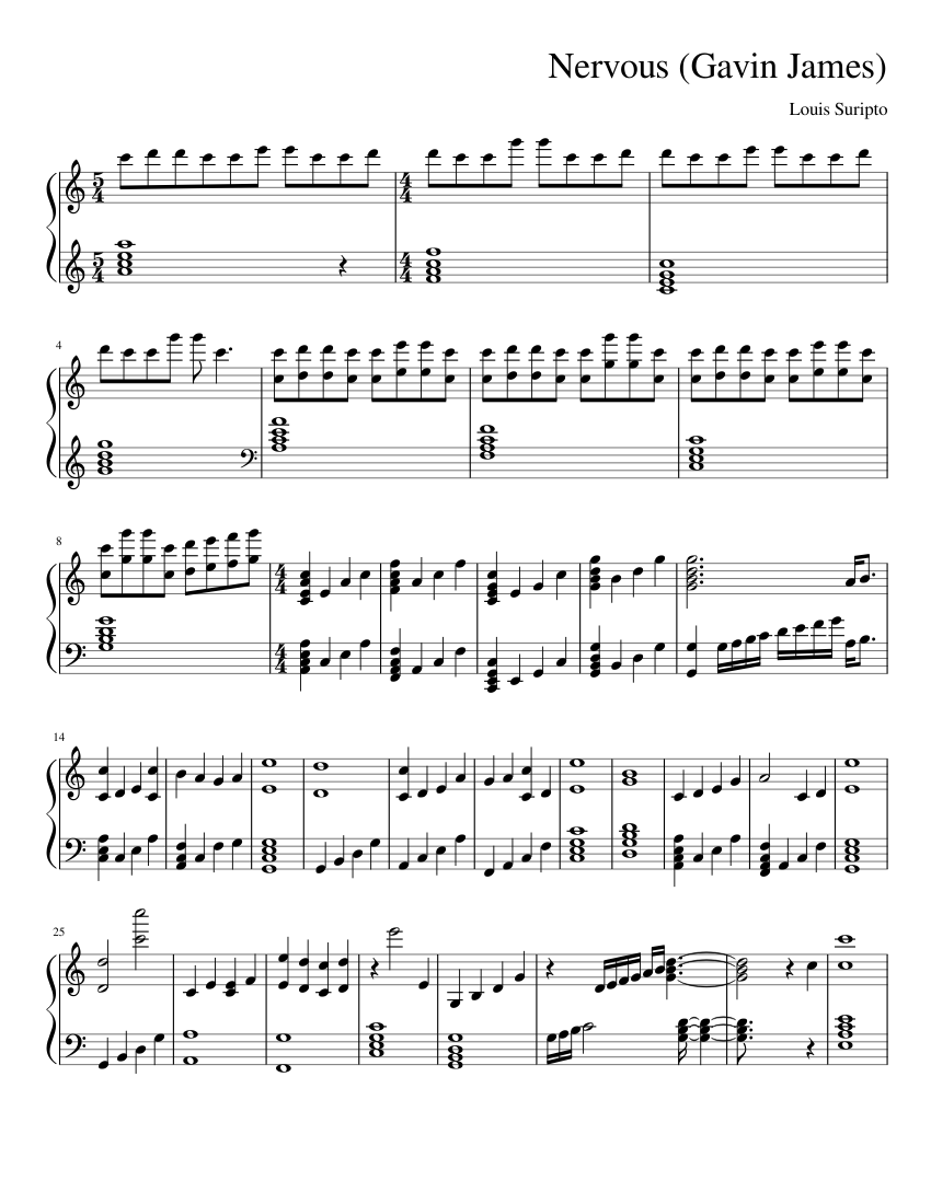 Nervous (Gavin James) sheet music for Piano download free in PDF or MIDI