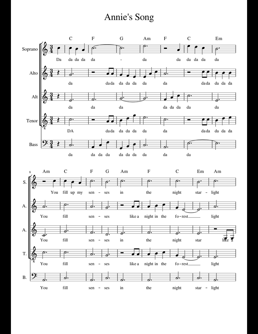 Annie s Song sheet music for Voice download free in PDF or MIDI