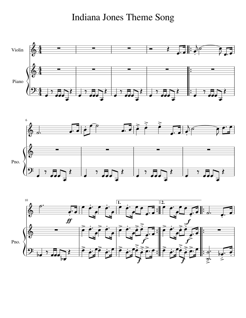 Indiana Jones Theme Song Sheet music for Piano, Violin (Solo