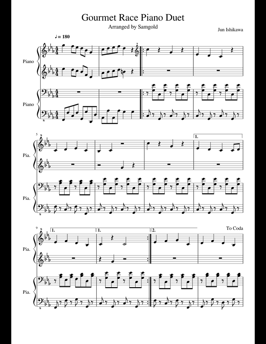 Gourmet Race Piano Duet Sheet Music For Piano Download Free In PDF Or MIDI