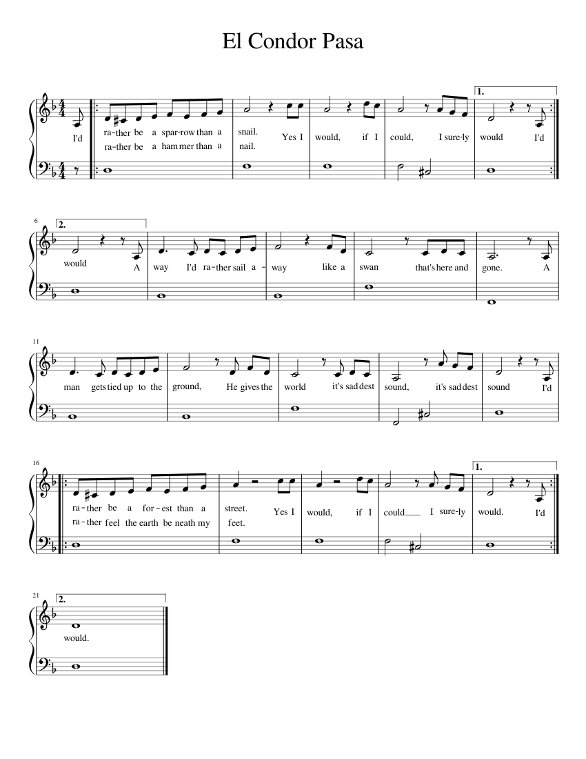 El Condor Pasa Sheet music for Piano (Solo)