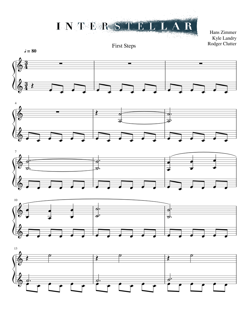 First Steps - Interstellar - Hans Zimmer - Piano Solo sheet music for