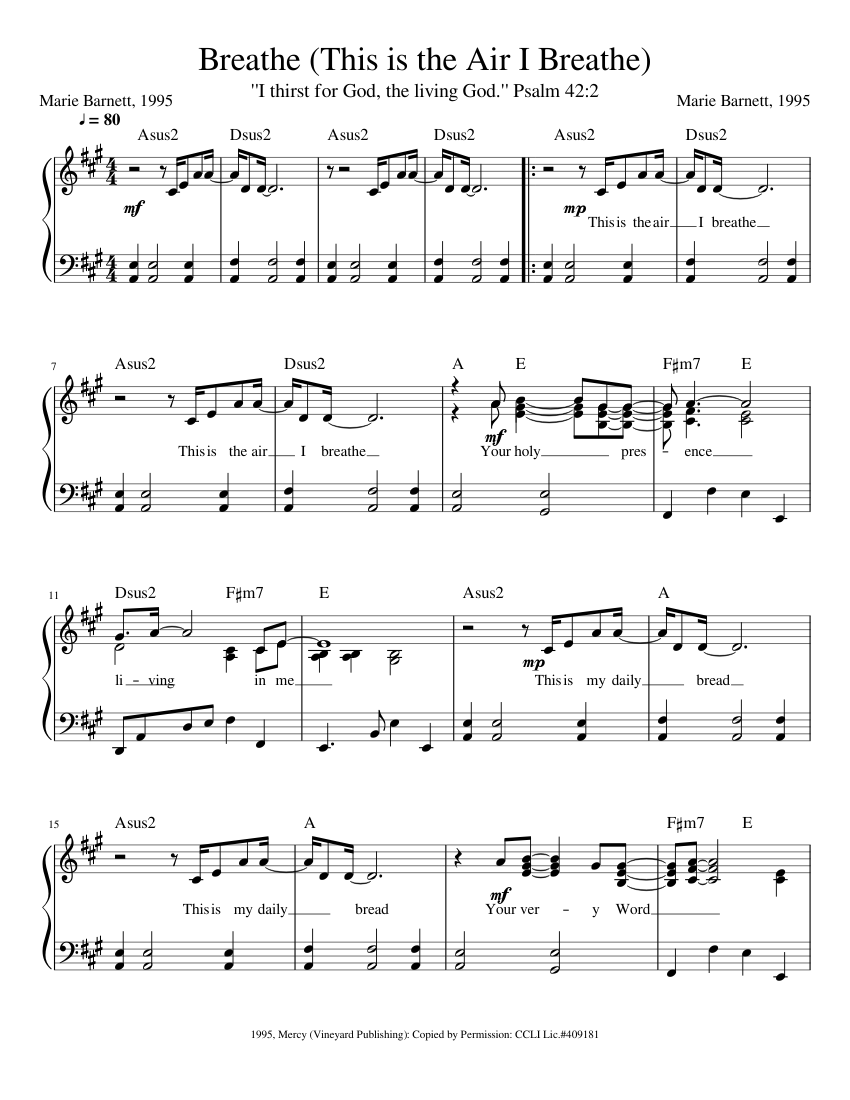 Breathe this is the air i breathe sheet music for piano solo