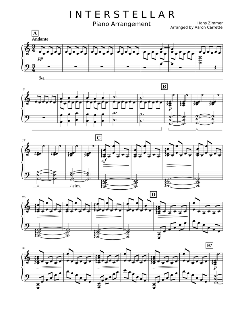 Interstellar Sheet music for Piano (Solo) | Musescore.com