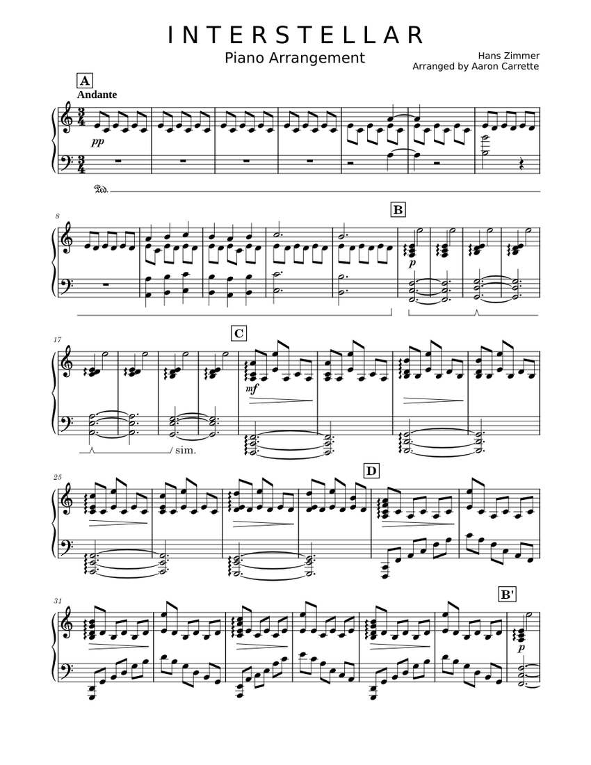 Interstellar sheet music for Piano download free in PDF or MIDI