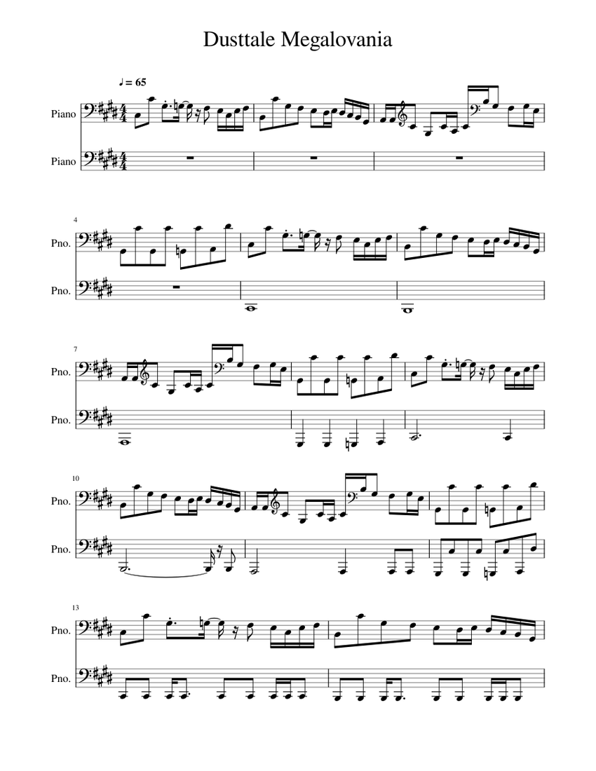 Dusttale Megalovania Sheet Music For Piano Download Free In Pdf - roblox dust sans theme