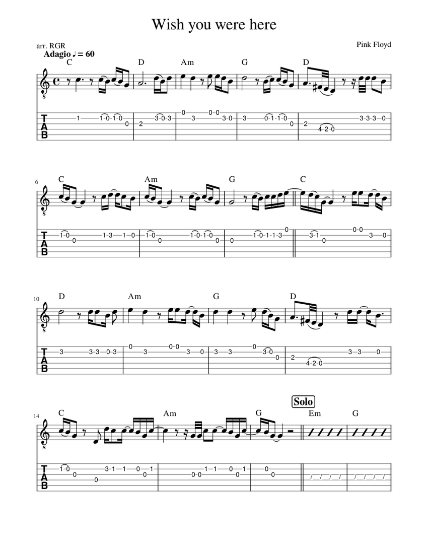 Wish you were here Sheet music for Guitar (Solo)