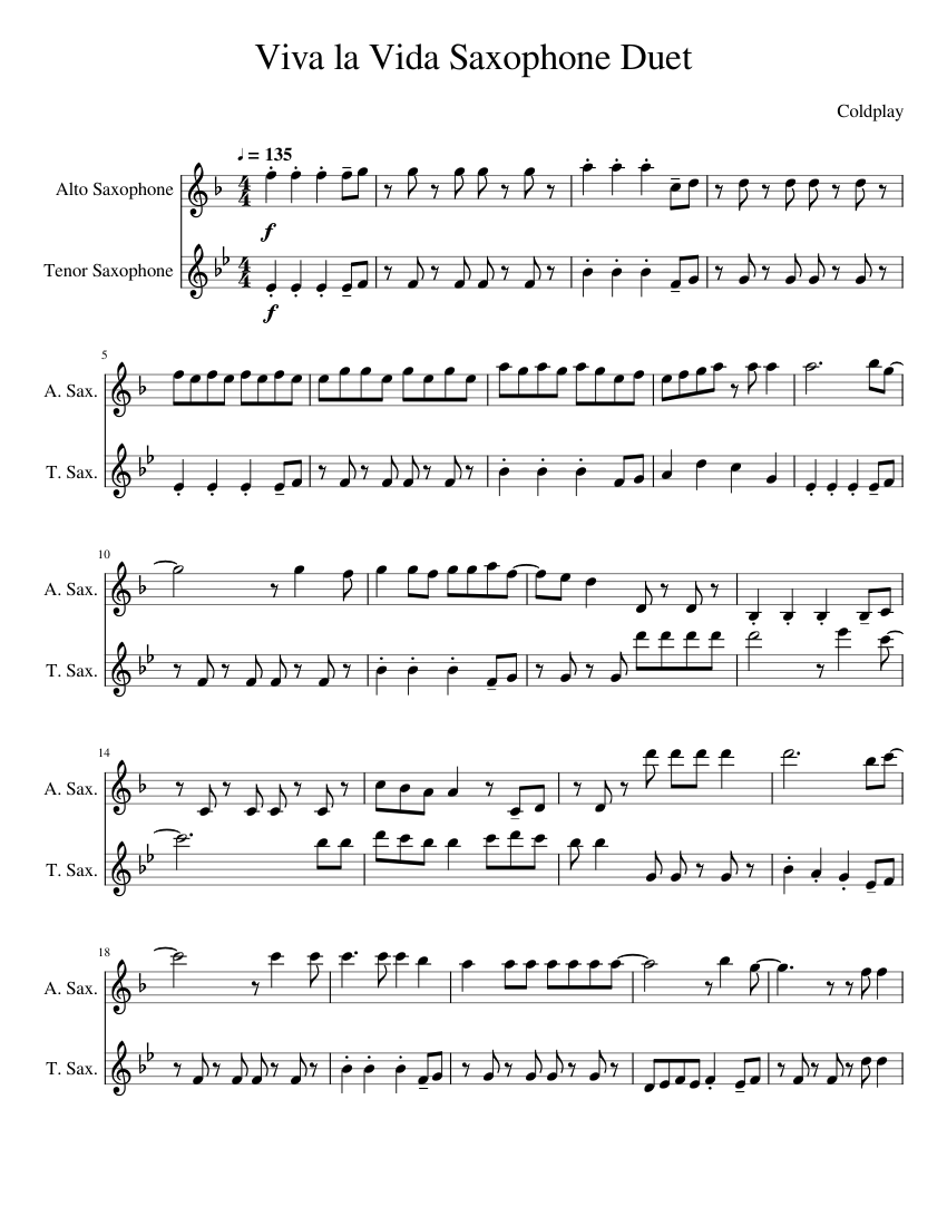 Viva_la_Vida_Saxophone_Duet Sheet music for Saxophone (Alto), Saxophone