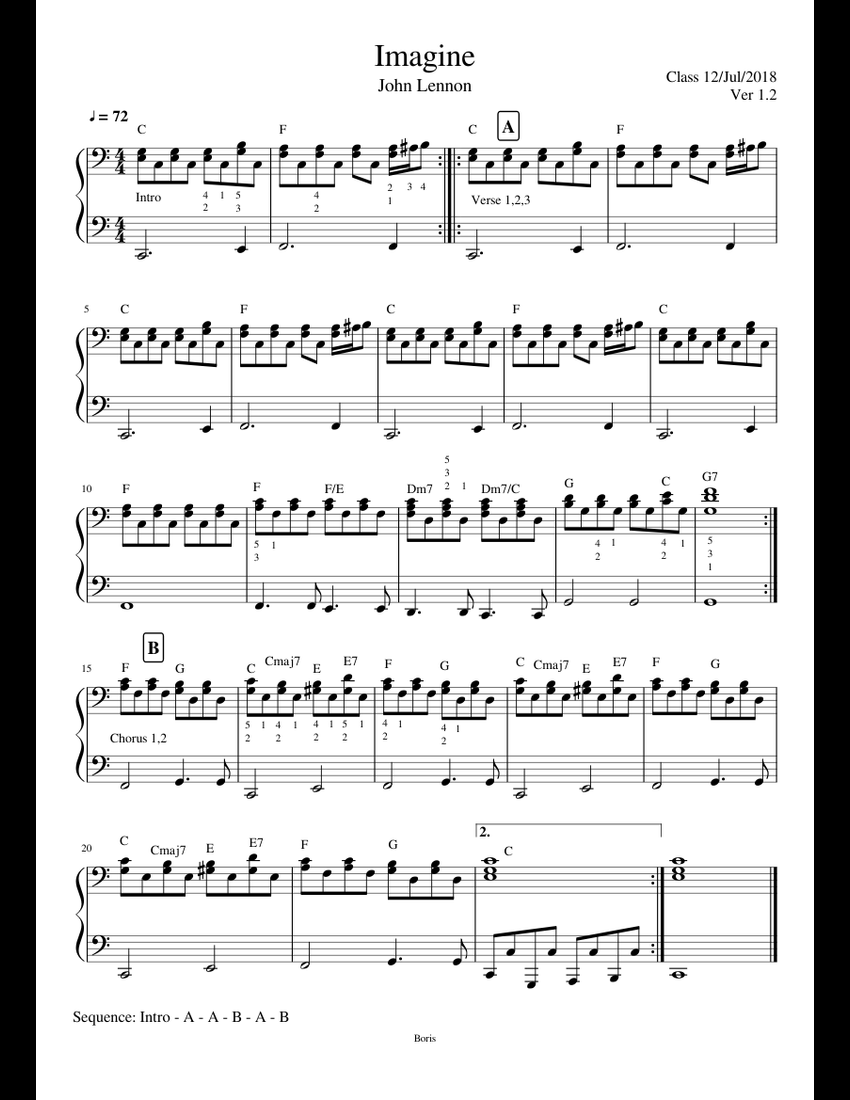Imagine - John Lennon (beginners, easy) sheet music for Piano download