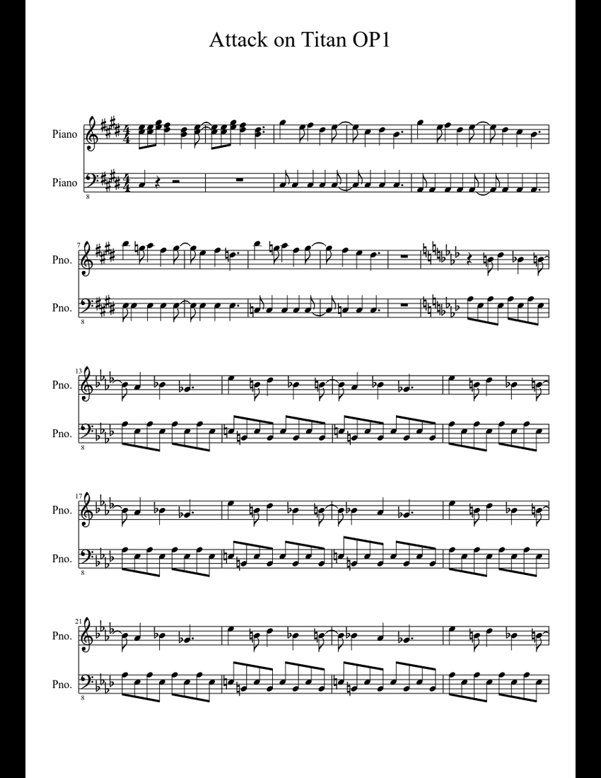 Attack on Titan Intro 1 (piano accompaniment) sheet music download free