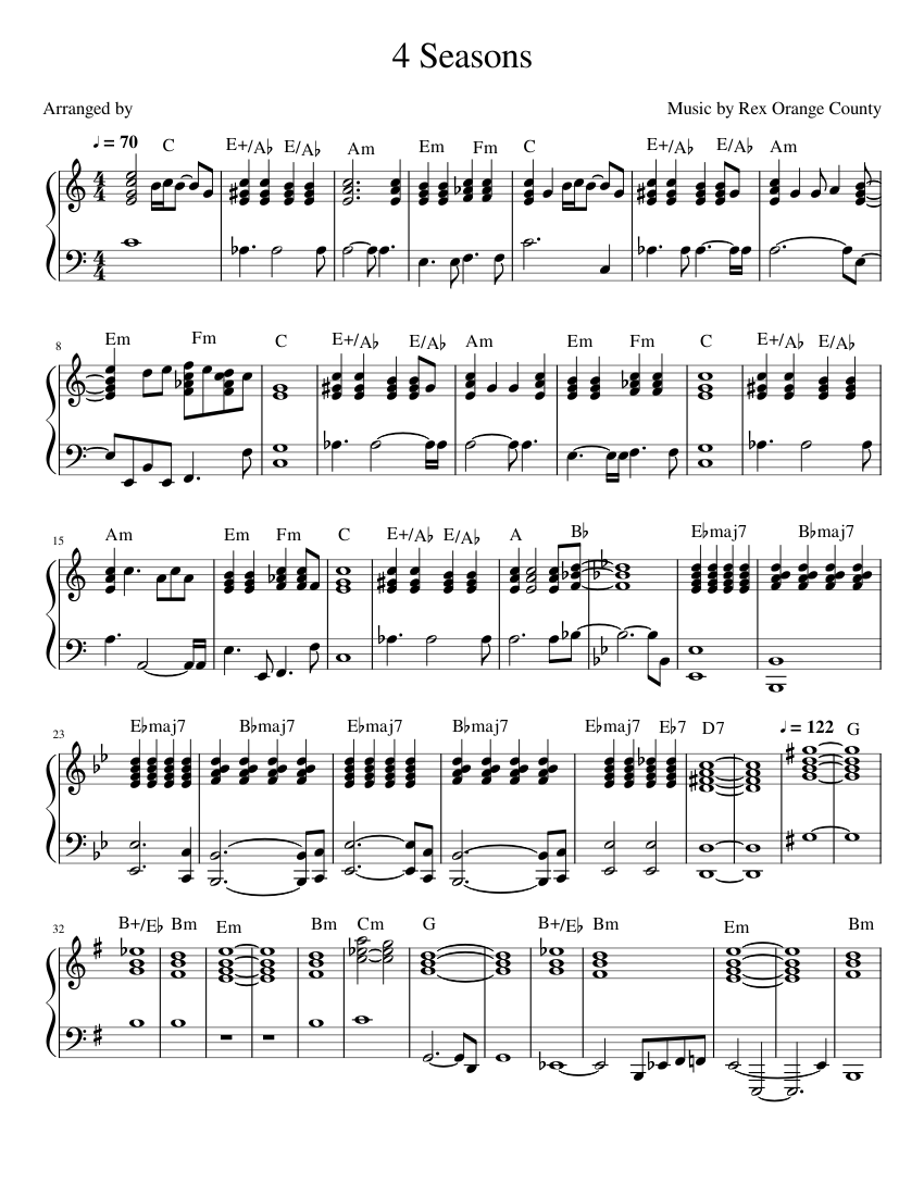 4 Seasons - Rex Orange County Sheet music for Piano (Solo) | Musescore.com
