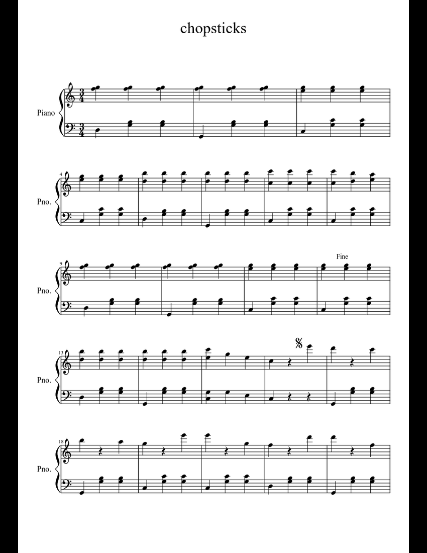 chopsticks sheet music download free in PDF or MIDI