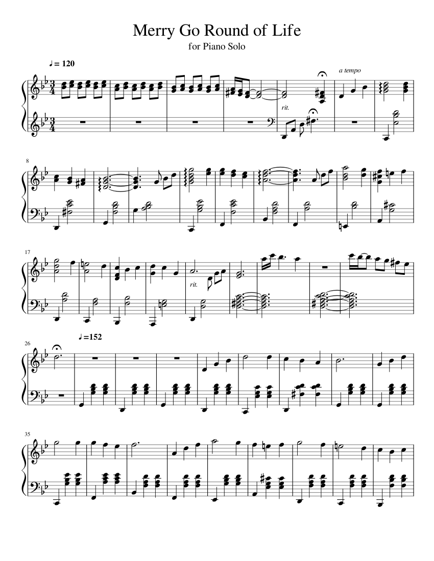 Merry Go Round of Life Piano Solo sheet music for Piano download free