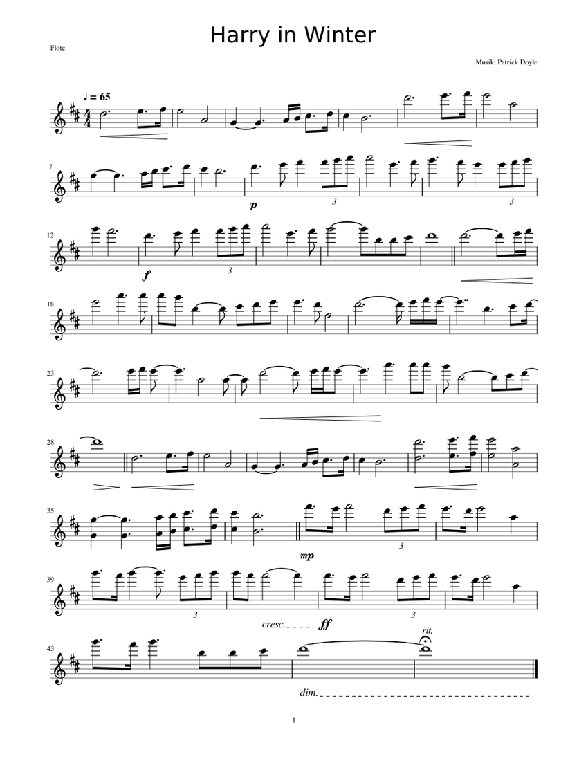 Download Harry in Winter Sheet music for Flute (Solo) | Musescore.com