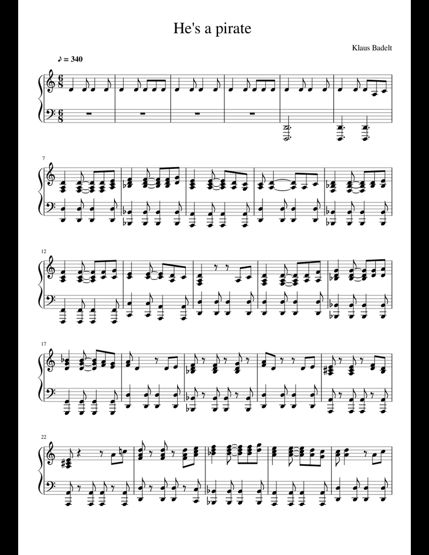 He s a pirate sheet music for Piano download free in PDF or MIDI