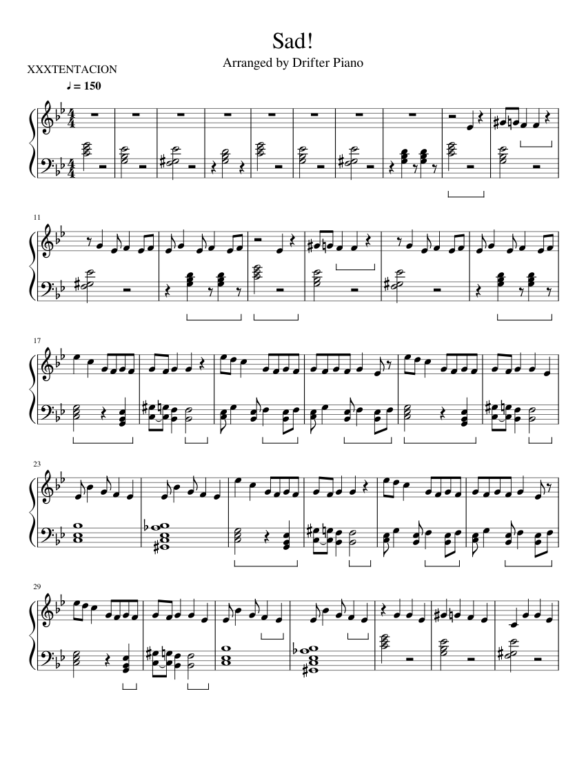 Sad! sheet music for Piano download free in PDF or MIDI