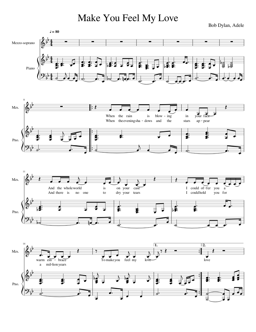 Make You Feel My Love - Adele sheet music for Piano, Violin, Voice