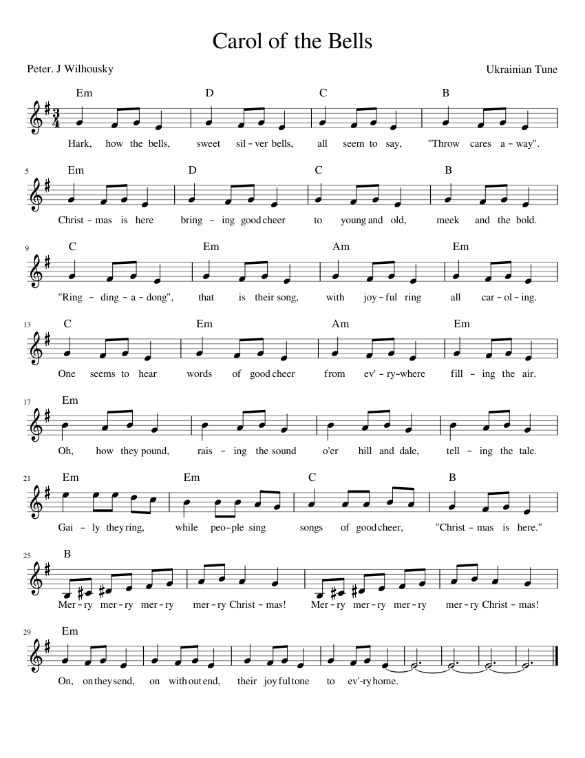 Carol of the Bells Sheet music for Piano Download free in PDF or MIDI