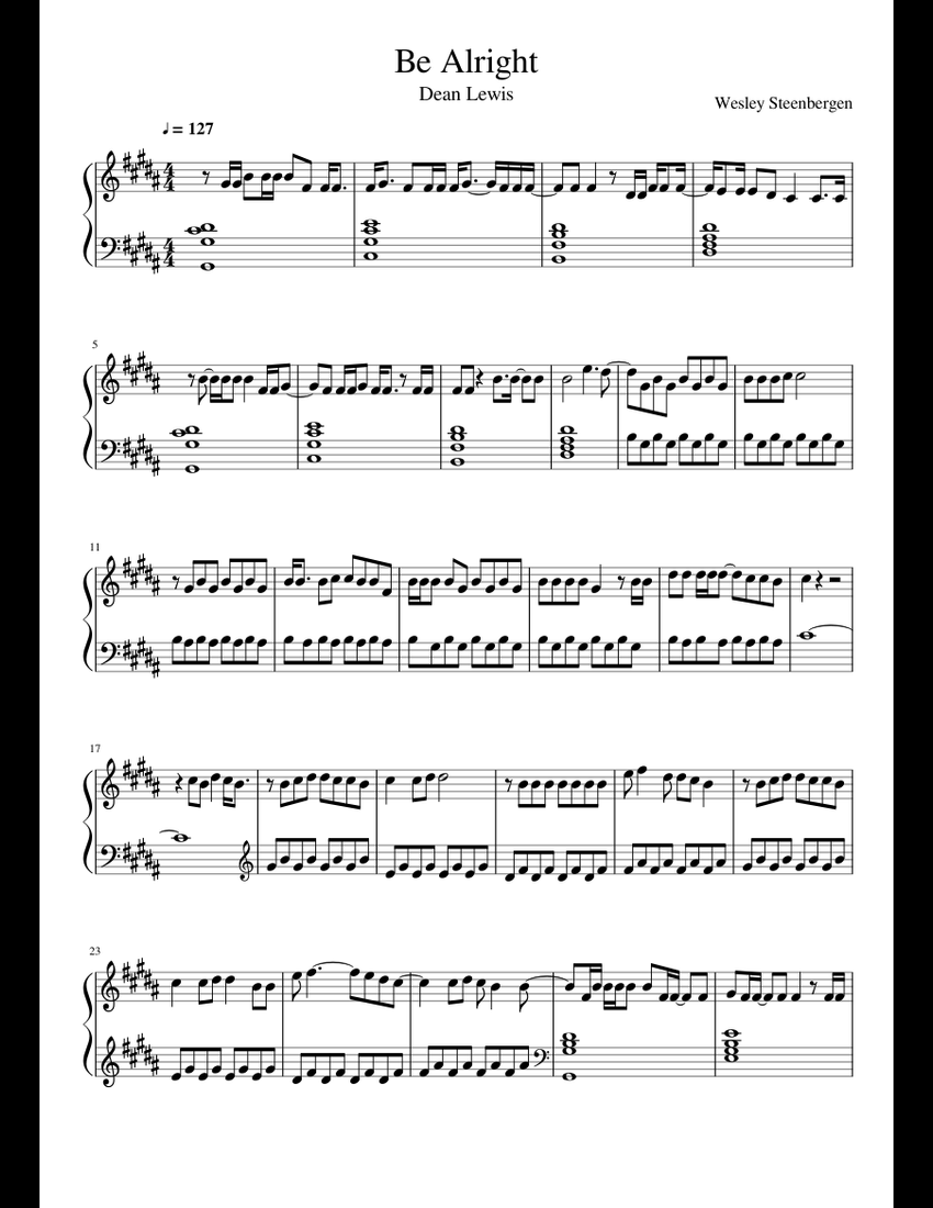 Be alright - Dean Lewis sheet music for Piano download free in PDF or MIDI