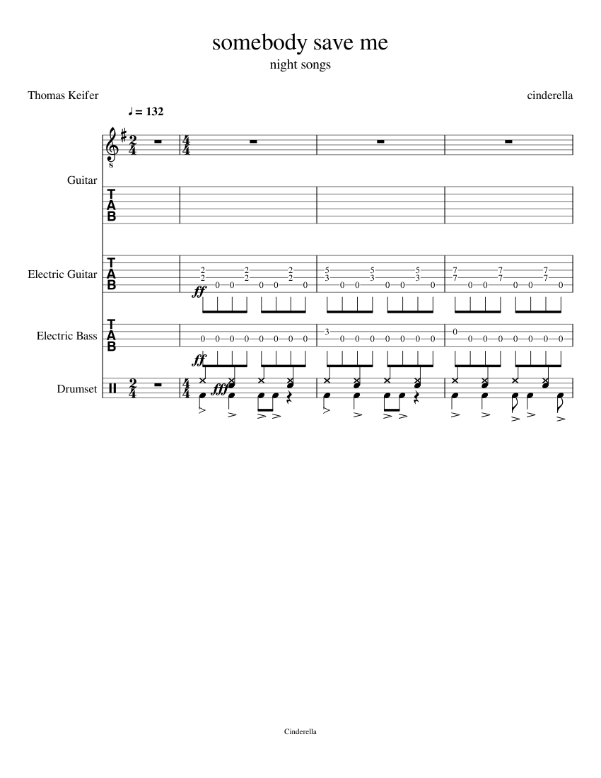 somebody save me Sheet music for Guitar, Bass, Percussion ...