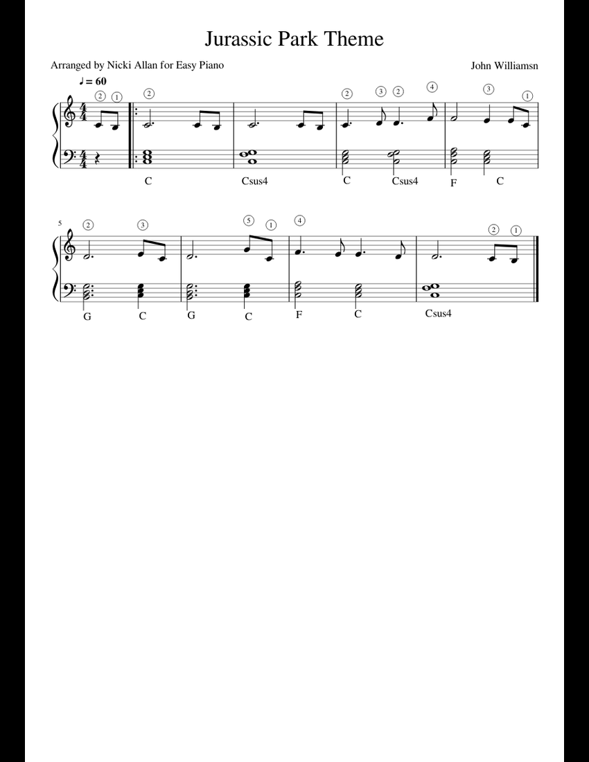 Jurassic Park Theme sheet music for Piano download free in PDF or MIDI