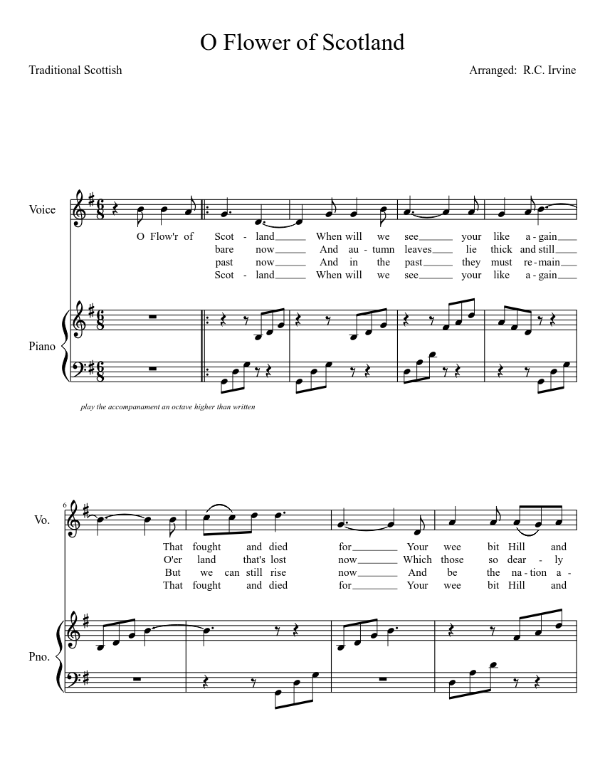 O Flower of Scotland sheet music download free in PDF or MIDI