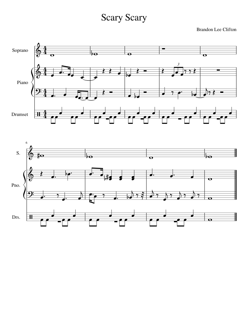 Scary Scary Sheet music for Piano, Drum Group, Soprano (Mixed Trio