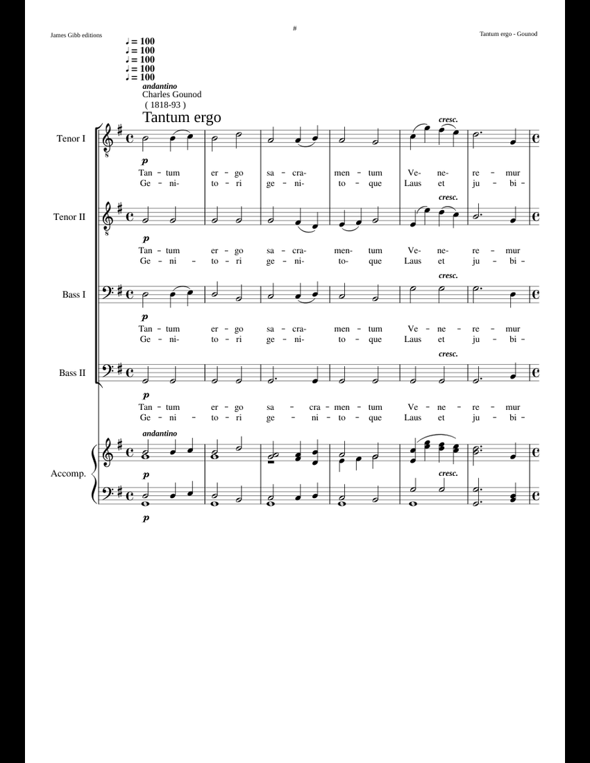 Tantum ergo, CG 217c - Charles Gounod sheet music for Flute, Organ ...