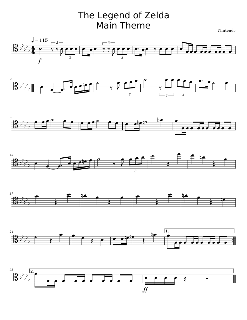 The Legend Of Zelda Main Theme Sheet Music For Cello Download Free In